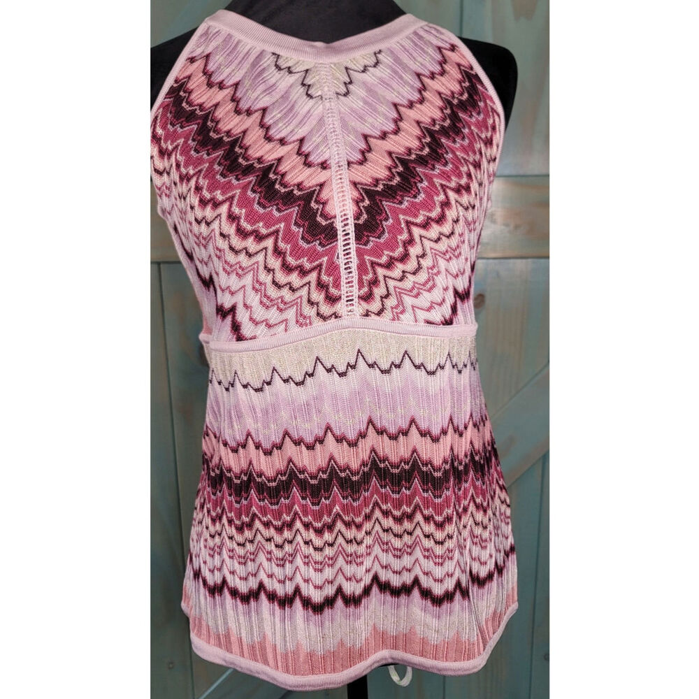 White House Black Market Sleeveless Halter-neck Pink Metallic Geometric Knit Top